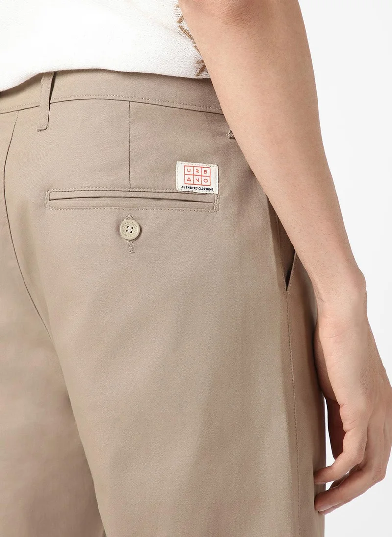 Urbano Fashion  Urbano Fashion Men's Taupe Brown Cotton Regular Fit Casual Chinos Trousers Stretch for Men | Best Price UAE